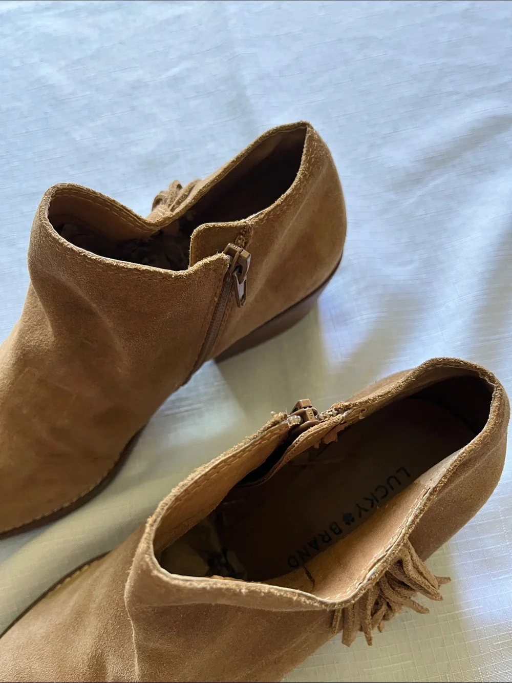 Lucky Brand Tan Suede Fringe Western Ankle Booties Size 8.5